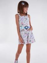 Macacão Infantil Menina Verão em Jacquard e Cinto Holográfico School - Kiki Xodó