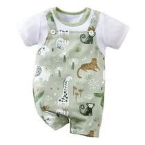 Macacão Infantil Menino - Estampa de Animais do Zoológico - Manga Curta - 2 Peças