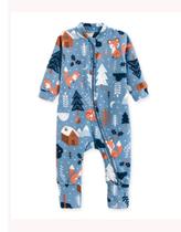 Macacão Infantil Roupa Bebê Infantil Macaquinho Pijama Longo Comprido Zíper Floresta Azul