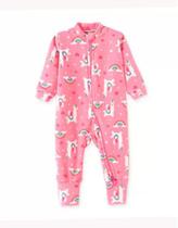 Macacão Infantil Roupa Bebê Infantil Macaquinho Pijama Longo Comprido Ziper Lhama Rosa