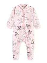 Macacão Infantil Roupa Bebê Infantil Macaquinho Pijama Longo Comprido Zíper Pinguim Rosa