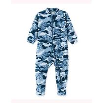 Macacão Infantil Roupa Bebê Infantil Macaquinho Pijama Longo Comprido Ziper Tigre Azul
