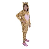 Macacão Infantil Tiptop Longo Oncinha Pelucia Marrom - 10120