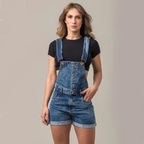 Macacão Jardineira Feminina Jeans Alça Regulável Leve Casual