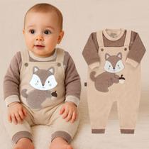 Macacão Jardineira Inverno Bebê Menino Menina Esquilo Plush Lindo e Confortável Quentinho