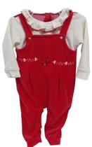 Macacão / Jardineira Plush Bebê Menina Bordado Paraiso 14517