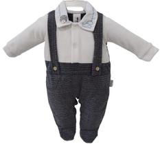 Macacão Jardineira Plush Bebê Menino Chuquinha Bordado 2881 Macacão Jardineira Plush Bebê Menino Chuquinha Bordado 2881