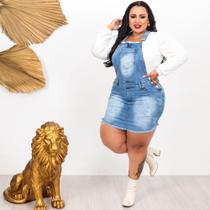 Macacão Jardineira saia jeans feminina plus size com Lycra - RM JEANS