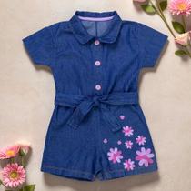Macacão Jeans Bebê Menina Delicadeza E Charme Em Um Look único Cor:Azul EscuroTamanho:12M