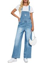 Macacão jeans feminino Cicy Bell, casuais, com alça ajustável, macacões jeans de perna larga, folgados, macacões longos com bolsos