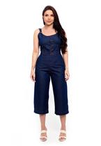 Macacão Jeans Feminino Pantacourt de alça Com Botões