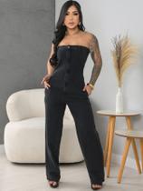 Macacão Jeans Feminino sem alça Estiloso Tendência Macacão Jeans Feminino sem alça Estiloso Tendência