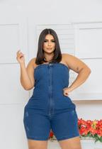 Macacão Jeans Feminino Zíper Longo Lycra Plus Size Bloqueira Macacão Jeans Feminino Zíper Longo Lycra Plus Size Bloqueira
