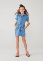 Macacão Jeans Infantil Menina Com Mangas Bufantes Macacão Jeans Infantil Menina Com Mangas Bufantes