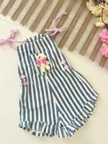 Macacão jeans infantil menina - listrado moda blogueirinha Macacão jeans infantil menina - listrado moda blogueirinha