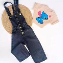 Macacão jeans jardineira wid led infantil menina