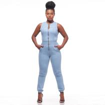 Macacão Jeans Longo calça Biotipo Elástico Cintura Perna Macacão Jeans Longo calça Biotipo Elástico Cintura Perna