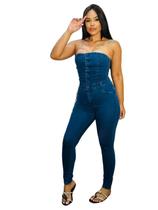 Macacão Jeans longo com lycra Feminino levanta bumbum