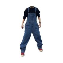 Macacão Jeans Masculino Folgado Com Suspensórios, Estilo Casual Streetwear, Cintura Média, Caimento