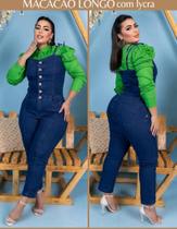 Macacão Jeans Plus Size Feminino com Elastano Tamanho Grande Macacão Jeans Plus Size Feminino com Elastano Tamanho Grande