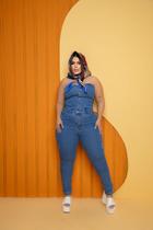 Macacão Jeans sem alça Feminino Plus Size Elastano Macacão Jeans sem alça Feminino Plus Size Elastano