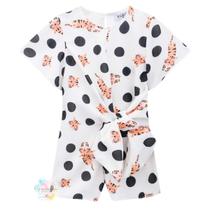 Macacão Kukie Leãozinho Laço Poá Preto e Branco