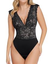 Macacão Leotard Popilush Lace Deep com decote em V para controle de barriga
