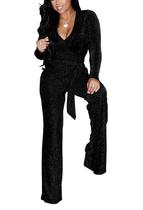 Macacão LightlyKiss Plus Size com lantejoulas, elegante e elegante, preto