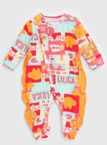 Macacão Lilica Ripilica Infantil Estampado Laranja/Verde
