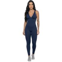 Macacão Liso Longo Com Bojo Bella Fiore Roupa para Academia Treino Suplex Moda Fitness Feminina Tamanho:GGCor:MarinhoG