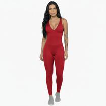 Macacão Liso Longo Com Bojo Bella Fiore Roupa para Academia Treino Suplex Moda Fitness Feminina Tamanho:MCor:VermelhoG