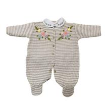 Macacão Listrado Bebê Menina de Tricô Bordado Flores