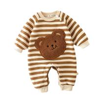 Macacão Listrado De Manga Longa Para Meninos E Meninas Com Bordado De Urso, Roupa Para Todas as Macacão Listrado De Manga Longa Para Meninos E Meninas Com Bordado De Urso, Roupa Para Todas as