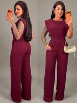 Macacão longo alfaiataria feminino com faixa amarração nas costas elegante luxo Macacão longo alfaiataria feminino com faixa amarração nas costas elegante luxo