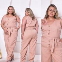 Macacão Longo Alfaiataria Social Plus Size Cordão para amarração na cintura Abertura com Botôes