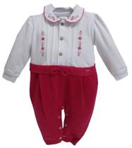 Macacão Longo Bebê Menina Malha Tricô Bordado Paraiso 14552 Macacão Longo Bebê Menina Malha Tricô Bordado Paraiso 14552