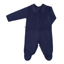 Macacão Longo Bebê Menino em Tricot Azul Marinho Fofinho