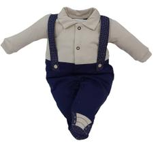 Macacão Longo Bebê Menino Finta Suspensório Enxoval Ref 2825