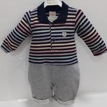 Macacão Longo Bebe Menino Listras Enxoval Bela Fase 363 Macacão Longo Bebe Menino Listras Enxoval Bela Fase 363