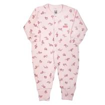 Macacão longo bebê rosa estampado flamingo pé reversível