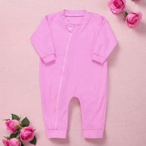 Macacão Longo Bebê Suedine Rosa Chiclete - Zíper Básico Macacão Longo Bebê Suedine Rosa Chiclete - Zíper Básico