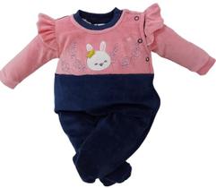 Macacão Longo Bordado Plush Bebê Menina Chuquinha Ref 2888