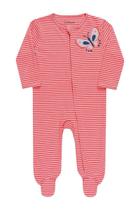 Macacão Longo com Pé Bebê Menina Listrado Borboleta