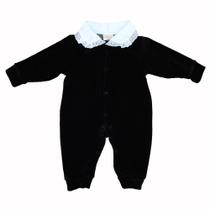 Macacão Longo de Bebê Charmosa Preto Plush - Melania Babys