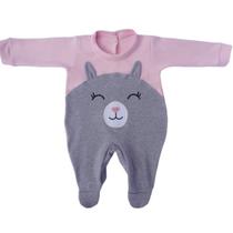 Macacão Longo de Bebê Fofinho Rosa Malha
