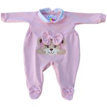 Macacão Longo De Bebê Ursa Laço Rosa