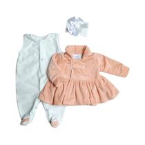 Macacão Longo de Plush para Bebê Eloá Rosê 03 peças