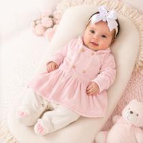Macacão Longo de Plush para Bebê Menina Eloá 03 peças