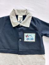 Macacão Longo em Malha - Bordado de Carrinho com Listras Mescla - Nethuno Baby Macacão Longo em Malha - Bordado de Carrinho com Listras Mescla - Nethuno Baby