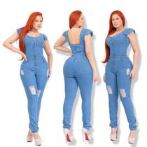 Macacao Longo Feminino jeans com lycra Elegante